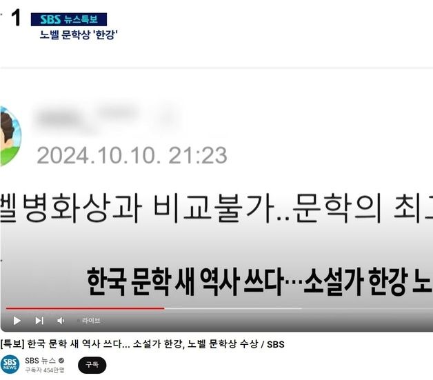 "노벨병화상?" SBS, 한강 뉴스에 故김대중 대통령 비하 댓글 노출…사과