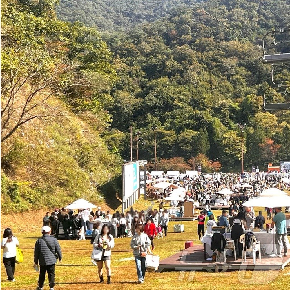 13일 강원 춘천 소재 엘리시안 강촌 리조트에서 열린 &#39;숲속 빵 시장&#39; 축제에 1만 명이 넘는 방문객이 몰렸다. 이번 축제는 도내 제과점·카페 업계와 프리마켓 소상공인 판로 개척으로 지역경제 활성화에 도움을 주고자 기획됐다.&#40;엘리시안 강촌 리조트 제공&#41; 2024.10.13/뉴스1 ⓒ News1 이종재 기자