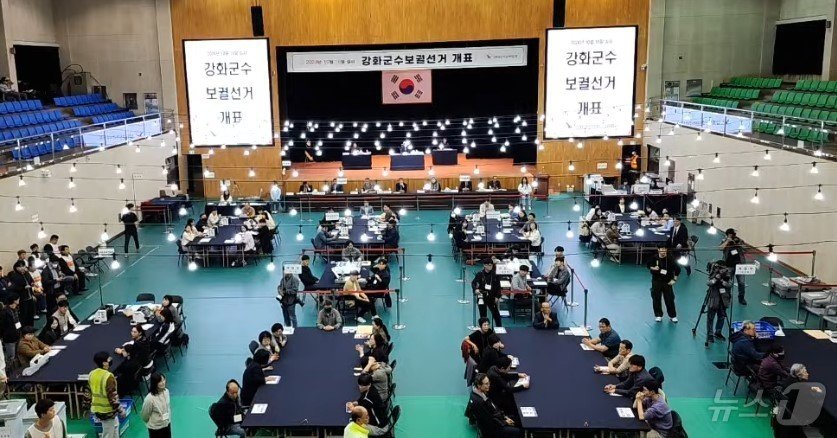 본문 이미지 - 강화군수 보궐선거 개표현장(유튜브 갈무리)/뉴스1 ⓒ News1 이시명 기자