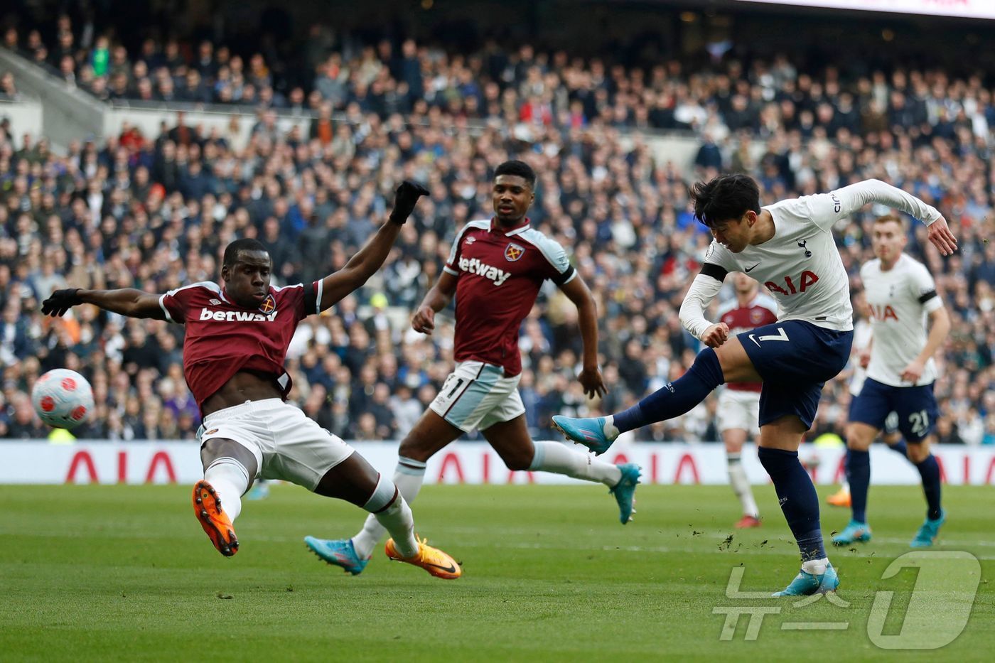 본문 이미지 - 손흥민(오른쪽)은 웨스트햄을 상대로 통산 8골을 기록했다. ⓒ AFP=뉴스1