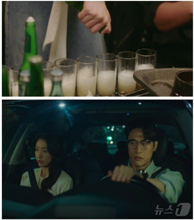 본문 이미지 - (위) 지난해 4월 방영된 JTBC '닥터차정숙'에서 출연진이 폭탄주를 제조하는 모습. (아래) 지난 3월 방영된 JTBC '닥터슬럼프'에서 출연진이 술을 마신 뒤 음주운전을 하는 모습. (한국건강증진개발원 제공)