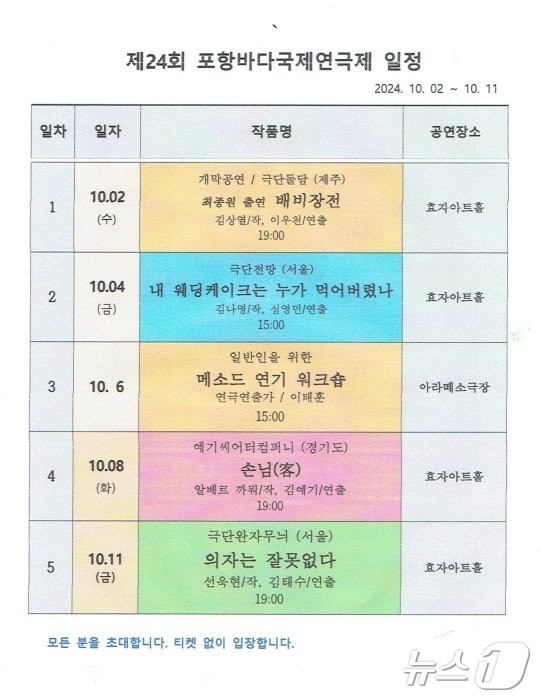 제24회 포항바다국제연극제 공연 시간, &#40;포항바다국제연극제 집행위원회 제공&#41; 2024..10.2/뉴스1 