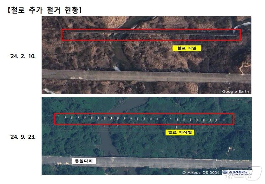 경의선·동해선 도로와 철로 철거 동향&#40;통일부 제공&#41;