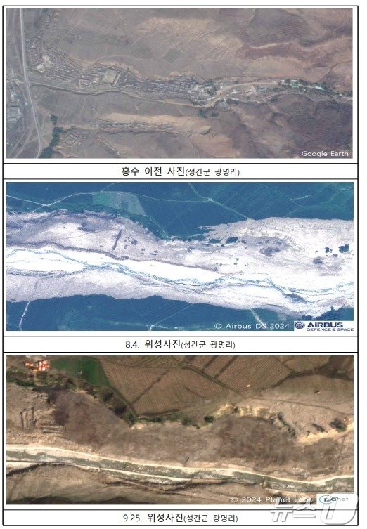 본문 이미지 - 자강도 광명리 수해 피해 전후 사진(통일부 제공)