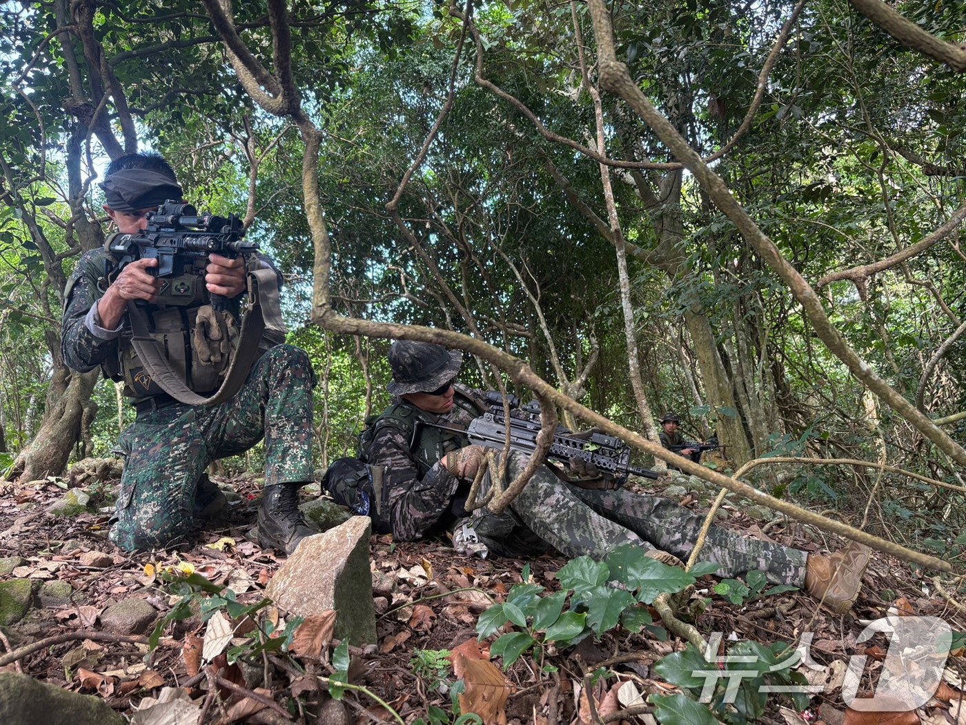 본문 이미지 - 해병대는 10월 14일부터 19일까지 필리핀 일대에서 '2024 카만닥(KAMANDAG)' 훈련을 실시했다. 카만닥 훈련은 미국·필리핀 해병대가 우방국과의 연합작전 수행능력 향상을 위해 2017년부터 시행하고 있는 다국적 연합훈련이다. 카만닥은 필리핀어로 ‘바다 전사들의 협력’이라는 뜻이다. 사진은 한·미·필리핀 해병대 장병들이 연합수색훈련을 실시하는 모습. (해병대사령부 제공) 2024.10.20/뉴스1 ⓒ News1 박지혜 기자