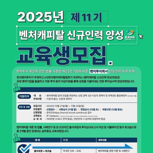 한국벤처투자, VC협회와 '벤처캐피탈 인력 양성' 교육생 모집