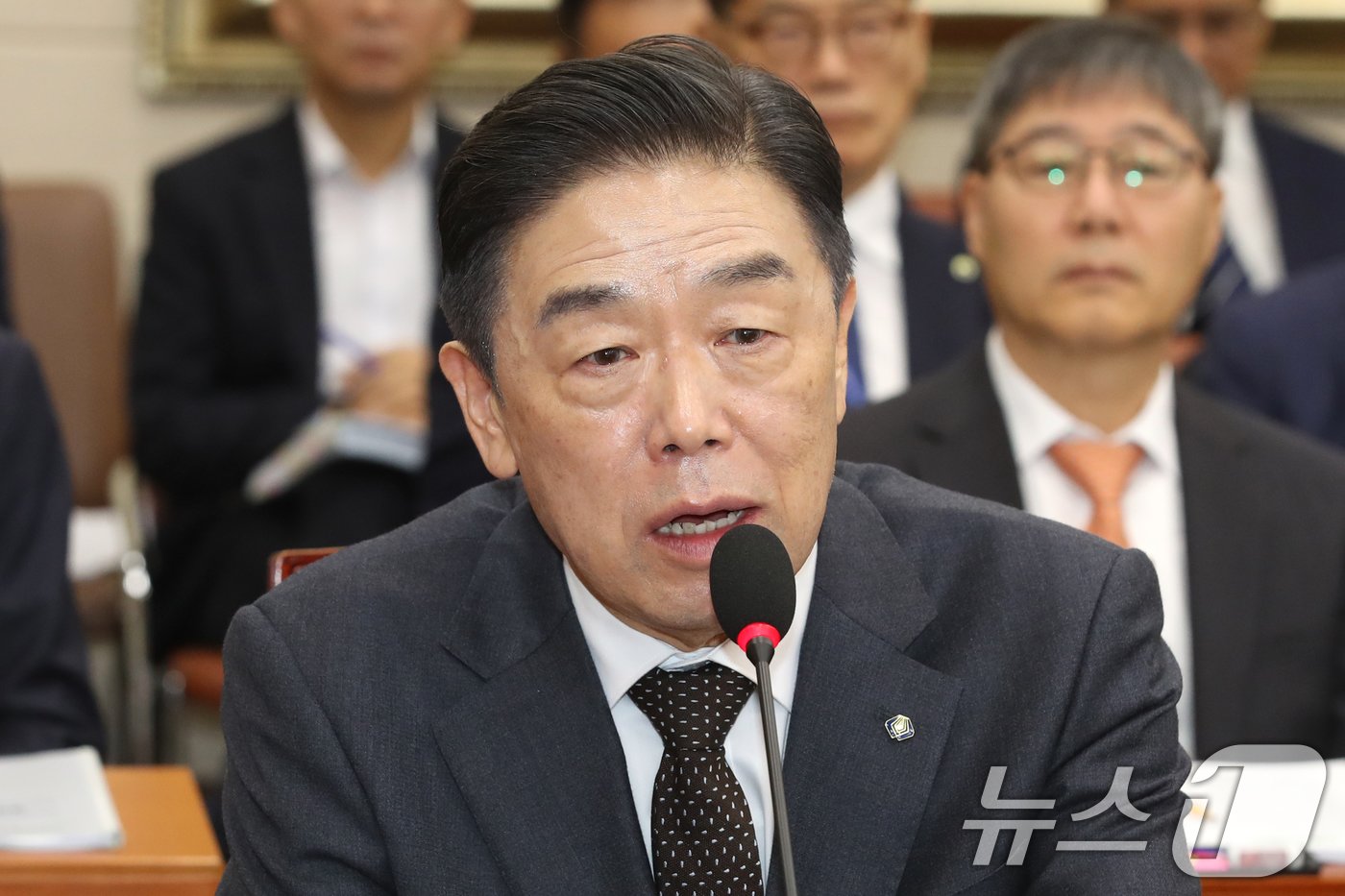 본문 이미지 - 김형석 독립기념관장이 22일 오전 서울 여의도 국회에서 열린 정무위원회의 국가보훈부, 둑립기념관 등에 대한 국정감사에 출석해 의원 질의에 답하고 있다. 2024.10.22/뉴스1 ⓒ News1 이광호 기자