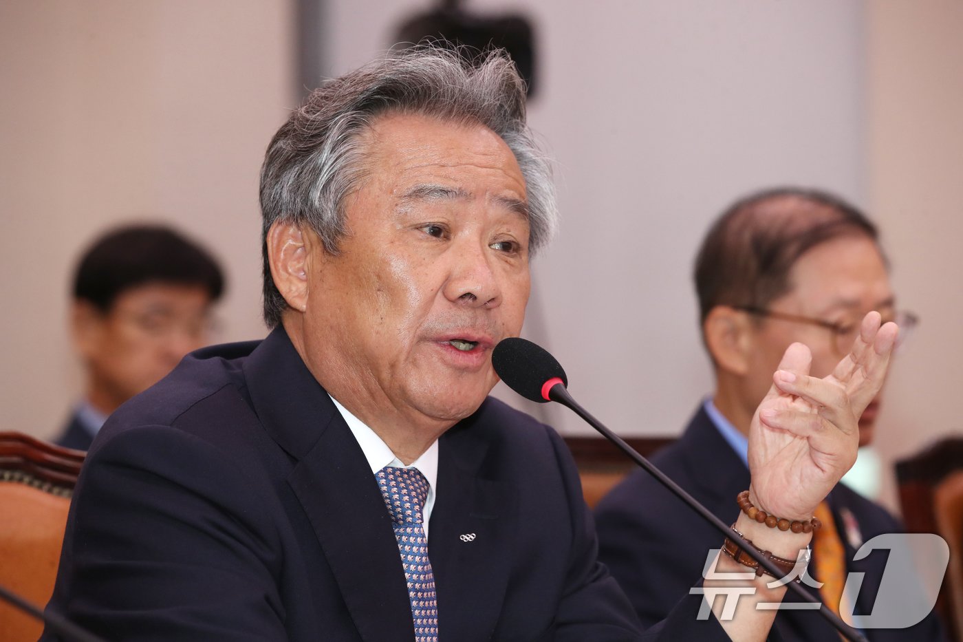 본문 이미지 - 이기흥 대한체육회장이 22일 오전 서울 여의도 국회에서 열린 문화체육관광위원회의 대한체육회와 서울올림픽기념국민체육진흥공단, 대한장애인체육회, 태권도진흥재단, 한국체육산업개발, 스포츠윤리센터에 대한 국정감사에서 의원 질의에 답하고 있다. 2024.10.22/뉴스1 ⓒ News1 이광호 기자