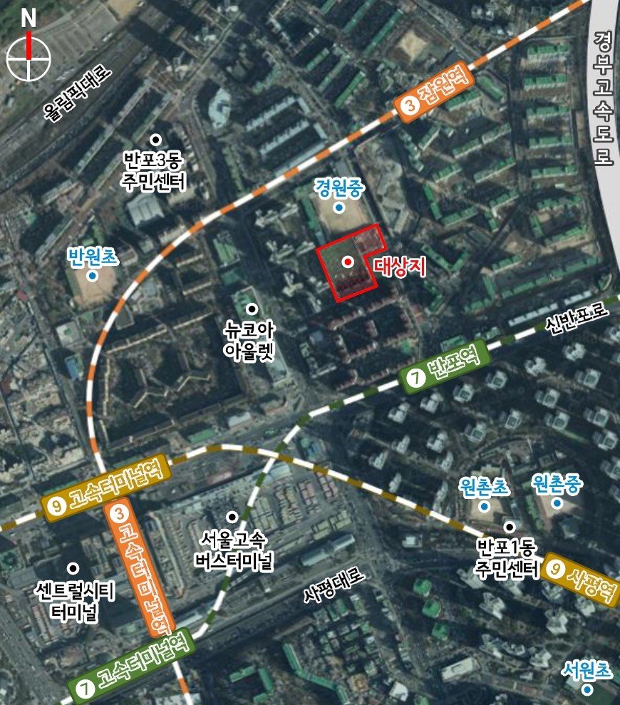 본문 이미지 - 반포 공공보행통로 조정 위치도(서울시 제공).