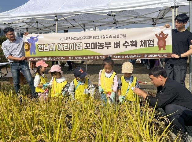 "벼와 쌀 분리해요" 전남대, 꼬마농부 벼 수확·도정 체험