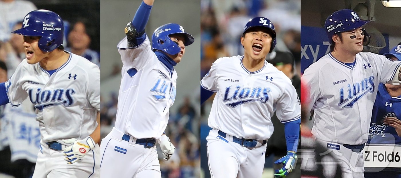 본문 이미지 - 삼성 라이온즈가 25일 오후 대구 삼성라이온즈파크에서 열린 프로야구 '2024 신한 SOL 뱅크 KBO 포스트시즌' 한국시리즈 3차전 KIA 타이거즈와의 경기에서 홈런 4개로 4대2 승리를 거뒀다. 왼쪽부터 이날 솔로홈런을 기록한 이성규,김영웅,김헌곤,박병호. 2024.10.25/뉴스1 ⓒ News1 공정식 기자,장수영 기자,김진환 기자