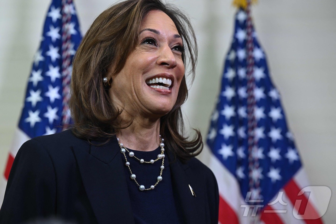 본문 이미지 - 미국 민주당 대통령 후보 카멀라 해리스 부통령이 지난달 27일&#40;현지시간&#41; 펜실베이니아주 필라델피아에서 유세를 마친 뒤 취재진을 만나고 있다. 2024.10.28 ⓒ AFP=뉴스1 ⓒ News1 우동명 기자