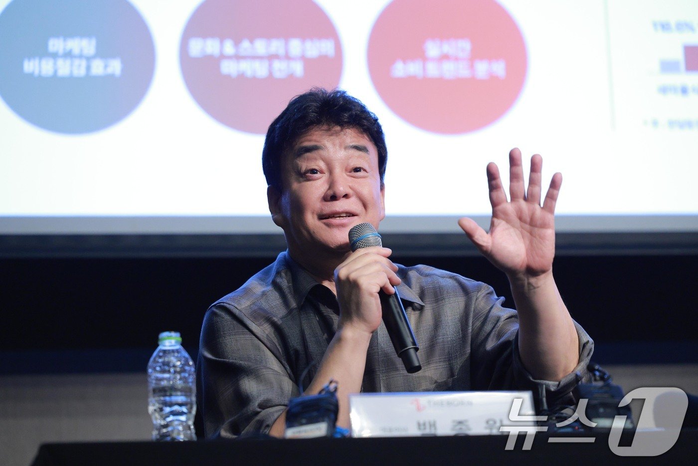 본문 이미지 - 백종원 더본코리아 대표이사가 28일 오후 서울 영등포구 콘래드호텔에서 열린 더본코리아 기업설명회에서 취재진의 질문에 답하고 있다. (공동취재) 2024.10.28/뉴스1 ⓒ News1 김진환 기자