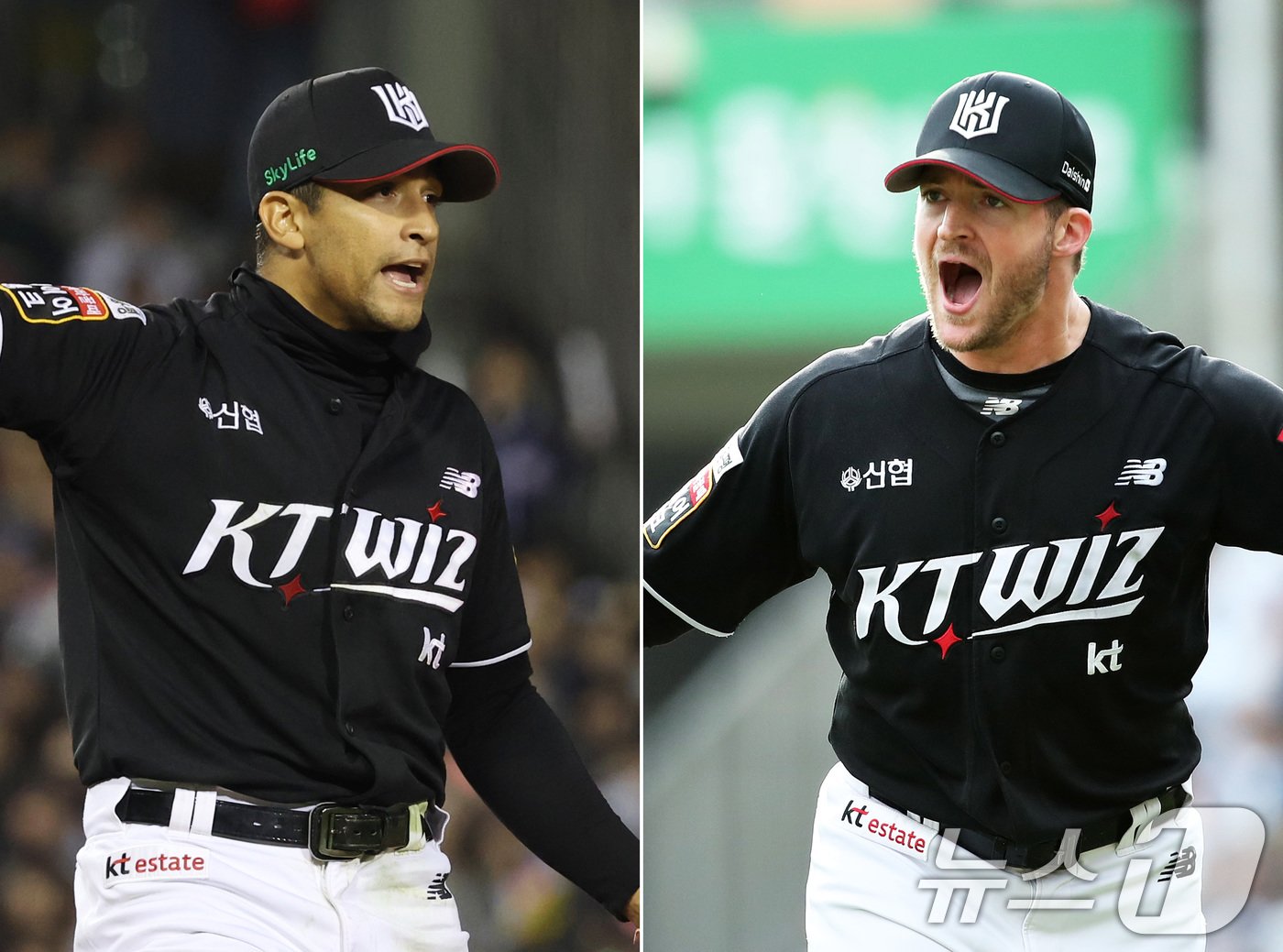 본문 이미지 - 지난 2일과 3일 각각 승리를 견인한 KT선발투스 쿠에바스(왼쪽)와 벤자민. 2024.10.2/뉴스1 ⓒ News1 오대일 기자