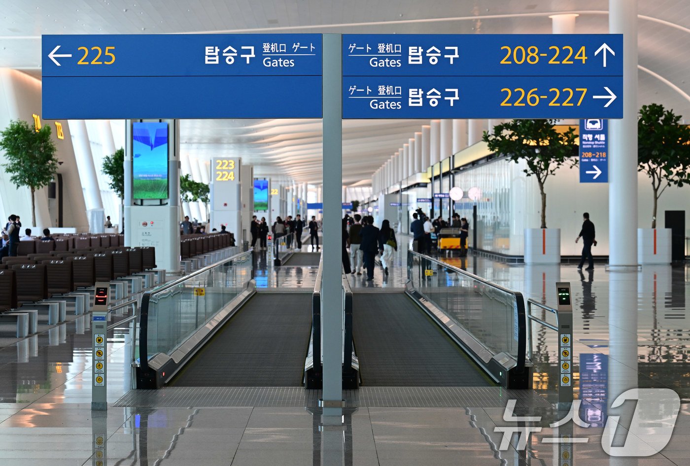 본문 이미지 - 인천공항 4단계 운영준비 현장점검이 진행되는 10월 30일 인천공항 제2터미널 확장지역에 위치한 출국장에서 인천공항공사 관계자들이 통행하고 있다. (공동취재) 2024.10.30/뉴스1 ⓒ News1 이승배 기자