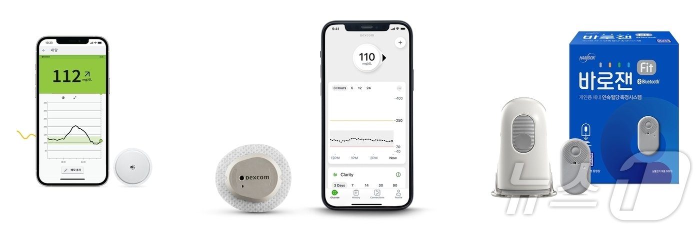 본문 이미지 - 연속혈당측정기 '프리스타일 리브레', '덱스콤 G7' ,'바로잰Fit' (대웅제약, 휴온스, 한독 각사 제공)