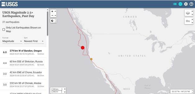 "미국 서부 해안에 규모 6.0 강진 발생"-USGS