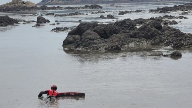 영광 백수해안도로 갯벌서 고동 채취 70대 고립…해경 구조