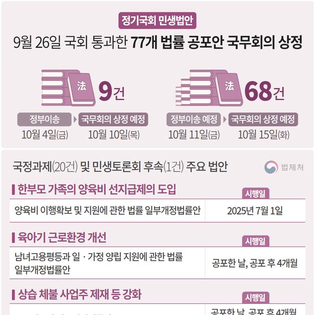 양육비 선지급제·육아기 근로환경 개선 등 민생법률 공포안 국무회의 상정