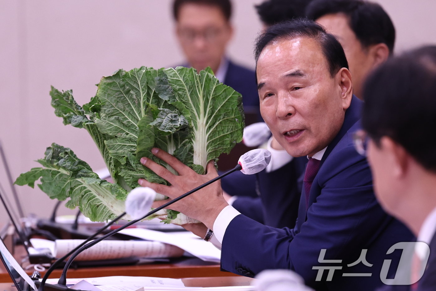 박덕흠 국민의힘 의원이 7일 오전 서울 여의도 국회에서 열린 농림축산식품해양수산위원회의 농림축산식품부에 대한 국정감사에 출석해 배추가격 관련 질의를 하고 있다. 2024.10.7/뉴스1 ⓒ News1 구윤성 기자