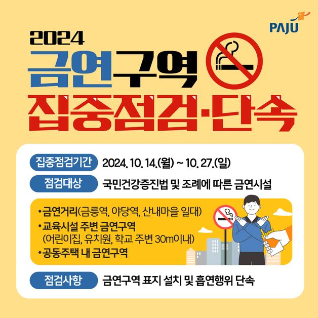 파주시, 어린이집·학교 주변 금연구역 집중단속