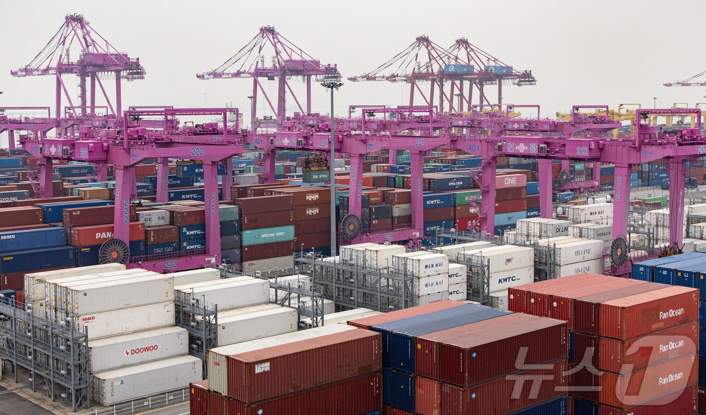 본문 이미지 - 지난달 우리나라 수출이 13개월 연속 성장 흐름을 이어갔다. 월 기준으로도 최대 실적을 달성하면서, 8월부터 3개월 연속 '역대 최대' 행진을 이어갔다. 무역수지도 17개월 연속 흑자를 달성했다. 인천 연수구 인천신항 컨테이너 터미널의 모습. 2024.11.1/뉴스1 ⓒ News1 이재명 기자