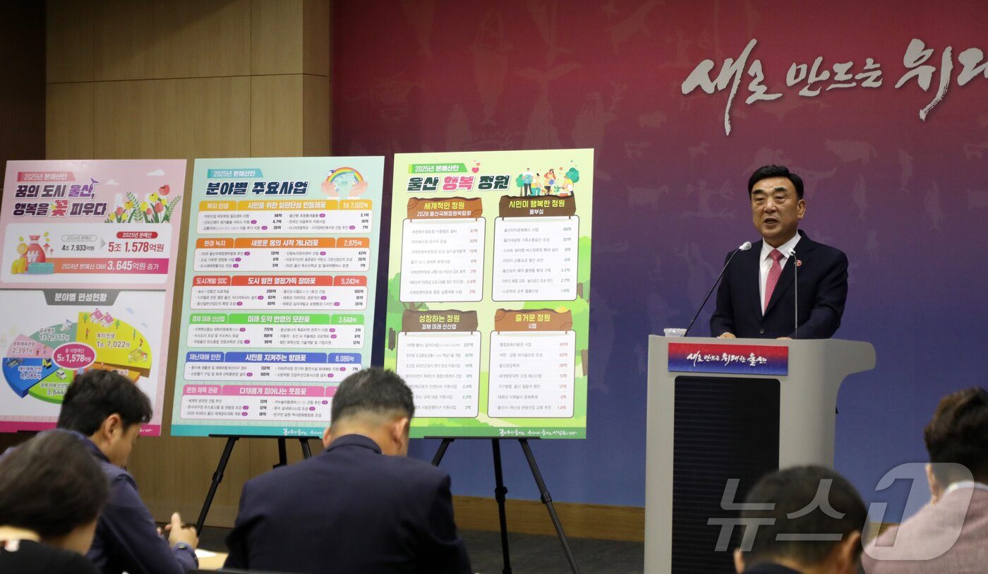 본문 이미지 - 김두겸 울산시장이 11일 시청 프레스센터에서 내년도 본예산 편성안과 관련한 브리핑을 진행하고 있다.2024..11.11/뉴스1 ⓒNews1 김지혜 기자