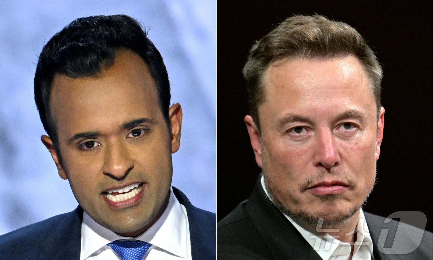 본문 이미지 - 도널드 트럼프 미국 대통령 당선인이 12일 (현지시간) 일론 머스크 테슬라 CEO와 대선 경선 후보였던 비벡 라마스와미가 정부효율부를 이끌 것이라고 발표했다. 2024.11.13 ⓒ AFP=뉴스1 ⓒ News1 우동명 기자