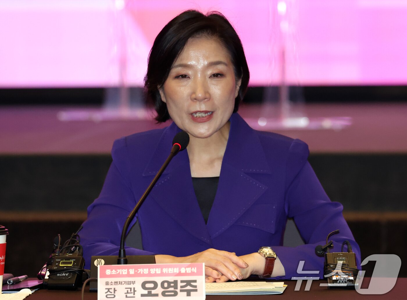 본문 이미지 - 오영주 중소벤처기업부 장관이 13일 오후 서울 여의도 중소기업중앙회에서 열린 중소기업 일·가정 양립 위원회 출범식에서 축사를 하고 있다. 2024.11.13/뉴스1 ⓒ News1 김명섭 기자