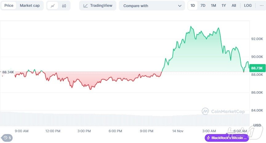 본문 이미지 - 비트코인 가격 일일 추이 - 코인마켓캡 갈무리