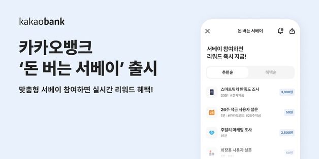 카카오뱅크, '돈 버는 서베이' 서비스 출시…실시간 리워드