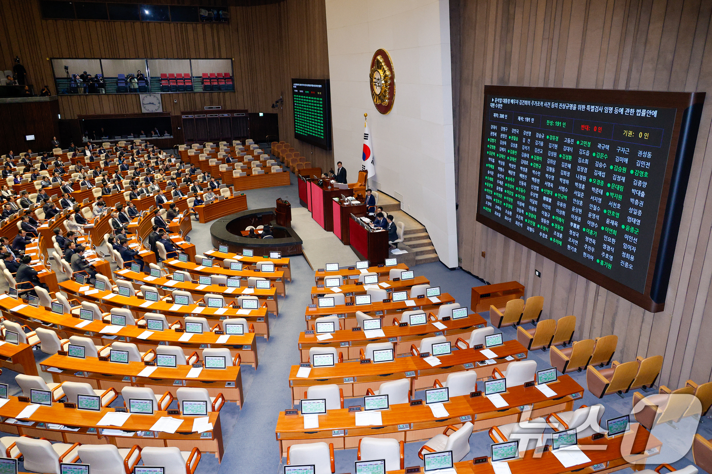 (서울=뉴스1) 안은나 기자 = 14일 오후 서울 여의도 국회에서 열린 제418회국회(정기회) 제12차 본회의에서 세번째 김건희 특검법(윤석열 대통령 배우자 김건희의 주가조작 사건 …