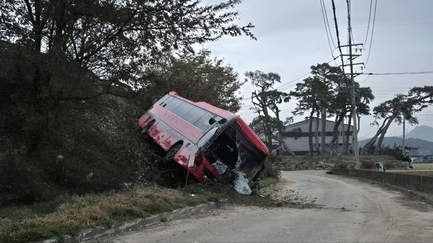 금산서 화물차에 받힌 통근버스 비탈길 아래로…22명 경상