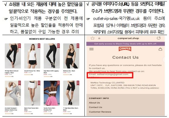 본문 이미지 - 연말 해외직구 관련 사기성 쇼핑몰 주요 특징 및 주의사항. (한국소비자원 제공)