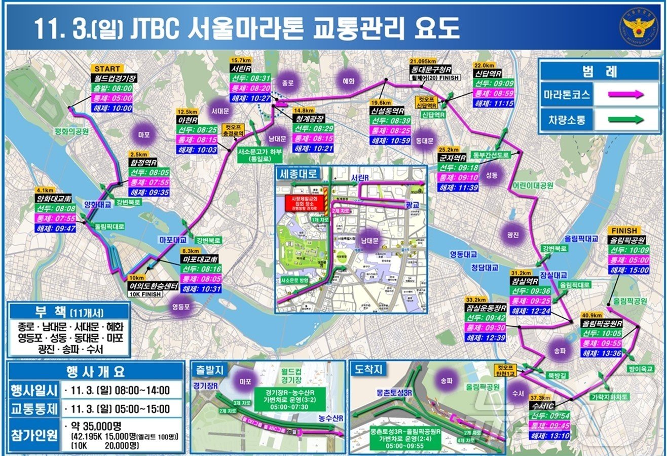 3일 JTBC 서울마라톤 교통관리 요도&#40;서울경찰청 제공&#41;