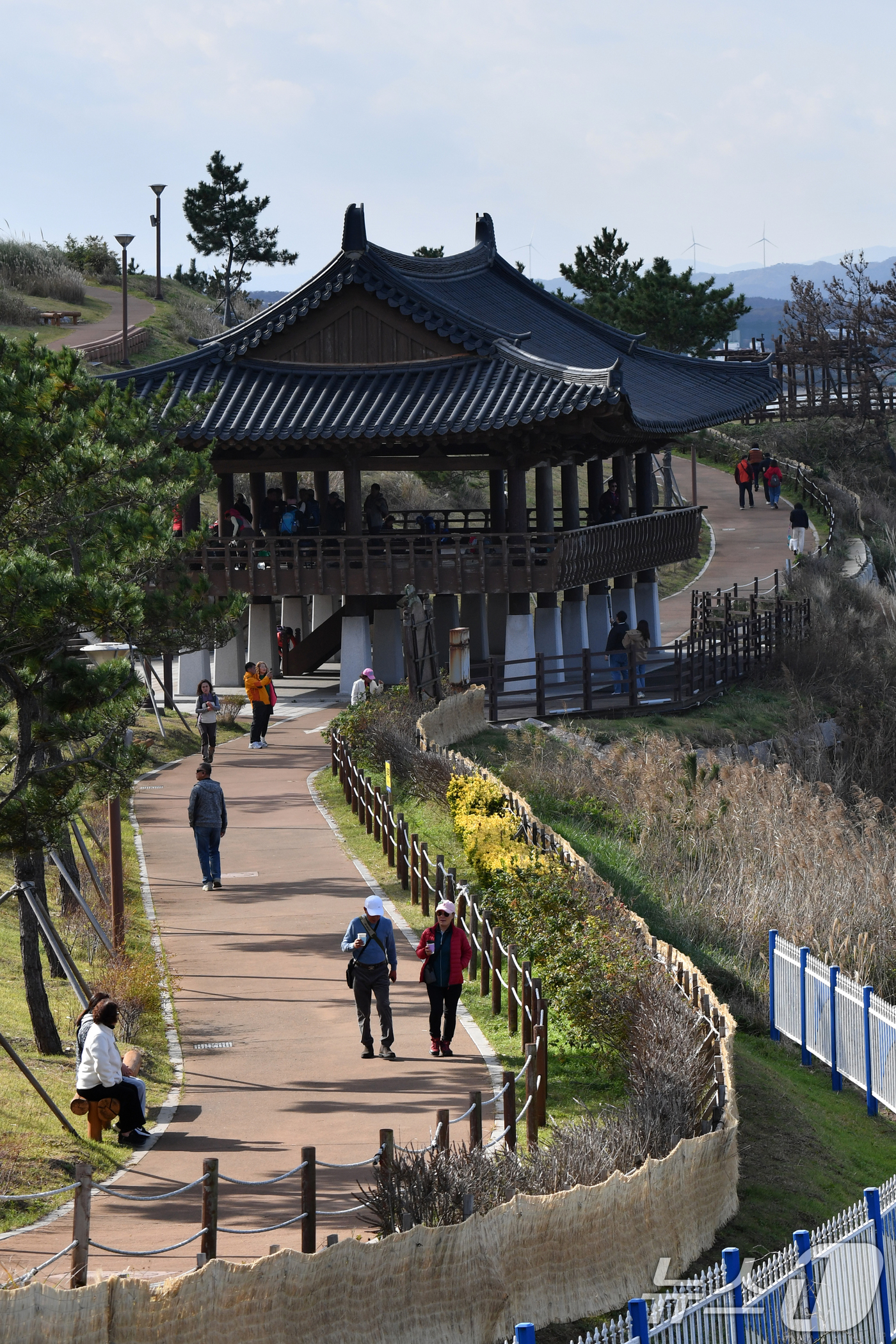 (포항=뉴스1) 최창호 기자 = 24일 경북 포항시 남구 연오랑세오녀테마공원에서 관광객들이 가벼운 옷차림으로 걸아가고 있다. 2024.11.24/뉴스1