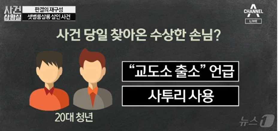  1990년 1월 28일 밤 샛별 룸살롱을 찾은 조경수와 김태화는 술을 마시며 &#39;교도소 출소&#39; 등의 사실을 언급했다. &#40;채널 A 갈무리&#41; ⓒ 뉴스1