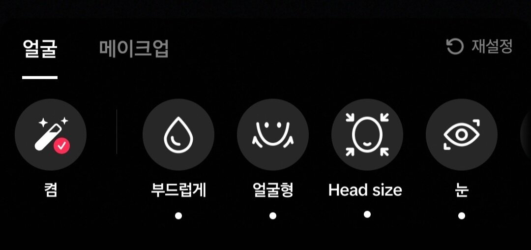 본문 이미지 - 틱톡의 외모 보정 효과인 '뷰티 필터' 적용 화면 (틱톡 앱 화면 갈무리)