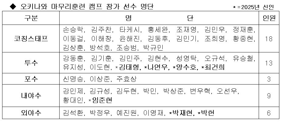 본문 이미지 - KIA 타이거즈 마무리 캠프 명단. &#40;KIA 제공&#41;