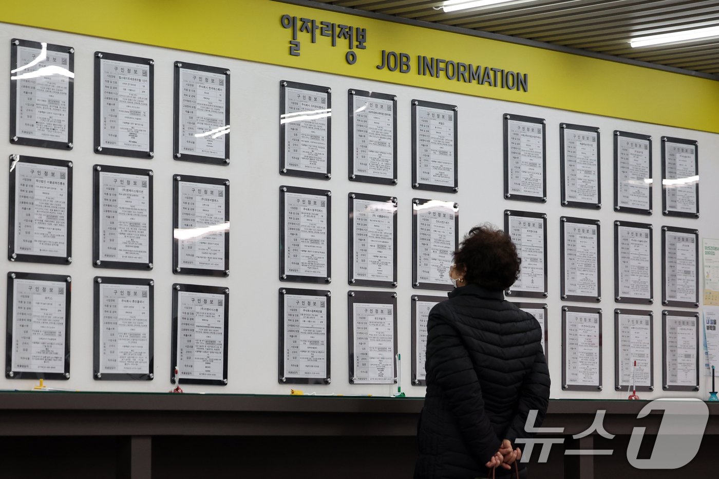 본문 이미지 - 서울 마포구 서울서부고용복지플러스센터를 구직자들이 일자리정보를 살펴보고 있다. /뉴스1 ⓒ News1 황기선 기자