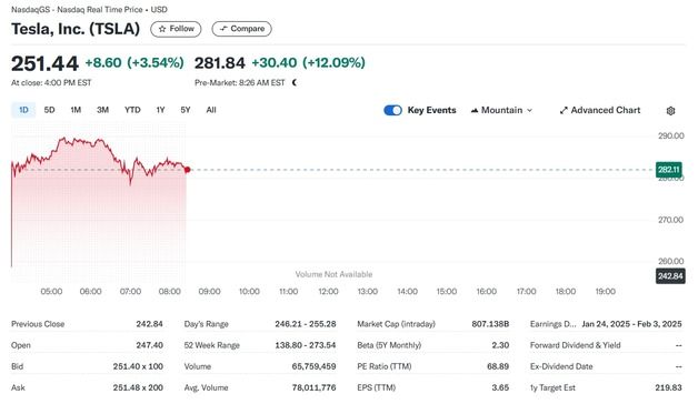 트럼프 당선, 테슬라 개장전 거래에서 12% 폭등