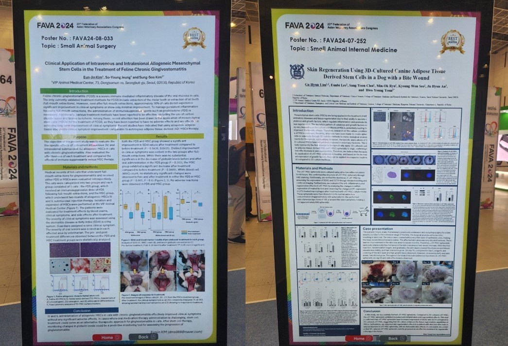 본문 이미지 - VIP동물의료센터 성북점과 청담점에서 발표한 17건의 포스터 발표 중 4건의 포스터는 학술적 가치를 높이 평가받아 &#39;베스트 포스터&#39;에 선정됐다. &#40;VIP동물의료센터 제공&#41; ⓒ 뉴스1