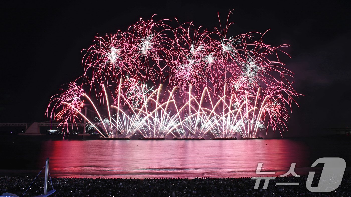 9일 오후 부산 수영구 광안리해수욕장 일대에서 열린 &#39;제19회 부산불꽃축제&#39;에서 화려한 불꽃이 부산 밤바다를 수놓고 있다. 2024.11.9/뉴스1 ⓒ News1 윤일지 기자