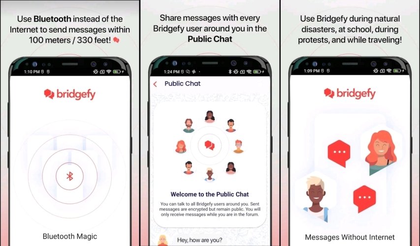 본문 이미지 - 블루투스 메신저 '브릿지파이(Bridgfy)' 소개. (플레이스토어 화면 갈무리)