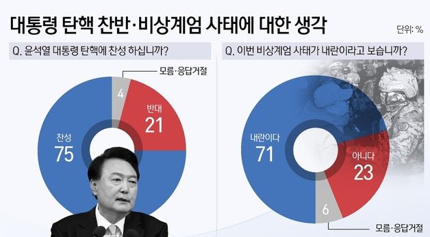 [그래픽] 대통령 탄핵 찬반·비상계엄 사태에 대한 생각