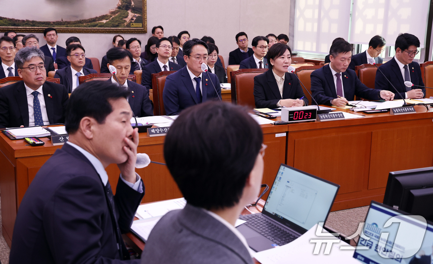 (서울=뉴스1) 구윤성 기자 = 송미령 농림축산식품부 장관이 13일 오전 서울 여의도 국회에서 열린 농해수위 전체회의에서 의원들의 질의에 답변하고 있다. 2024.12.13/뉴스1 …