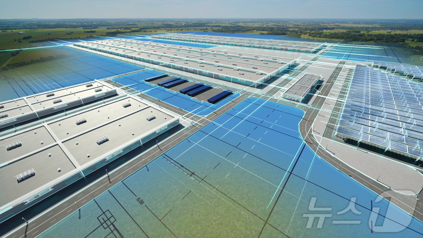 미국 자동차 제조업체인 포드자동차와 한국의 배터리 기업인 SK온 미국 켄터키에 건설할 예정인 배터리 제조 단지 조감도. ⓒ 로이터=뉴스1 ⓒ News1 류정민 특파원
