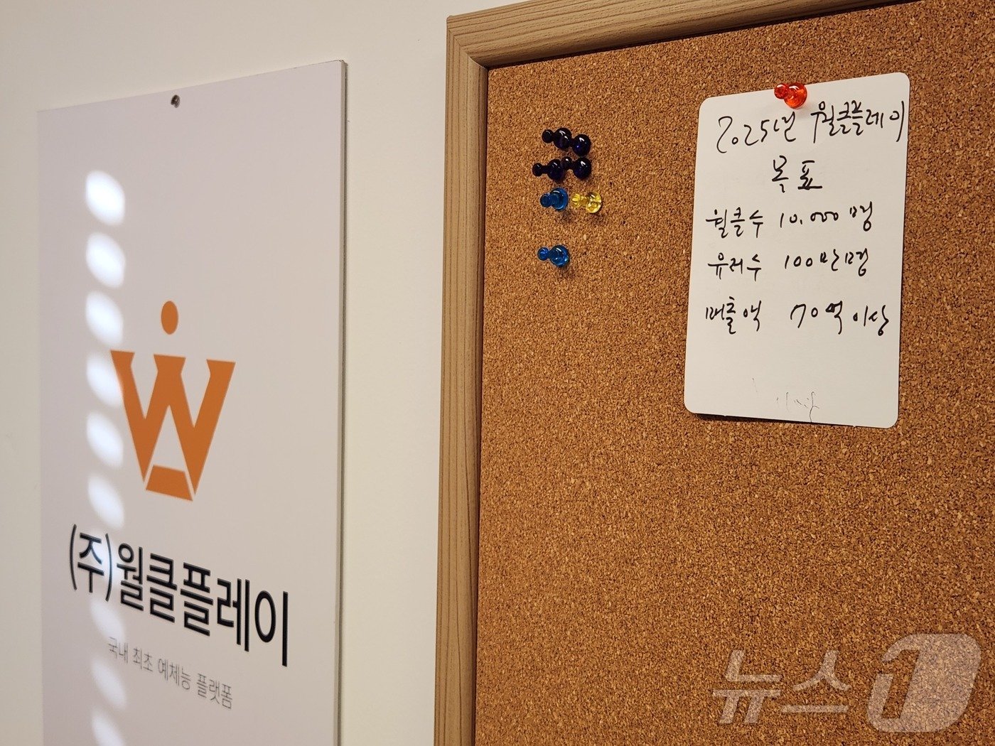 본문 이미지 - 월클플레이 사무실 내 게시판에 꽂혀 있는 2025년 목표. 2024.12.4/ⓒ뉴스1 이정후 기자