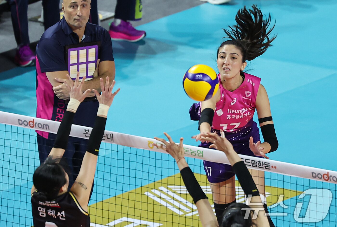 본문 이미지 - 무릎 부상으로 결장하는 흥국생명의 투트쿠 부르주. /뉴스1 DB ⓒ News1 김도우 기자