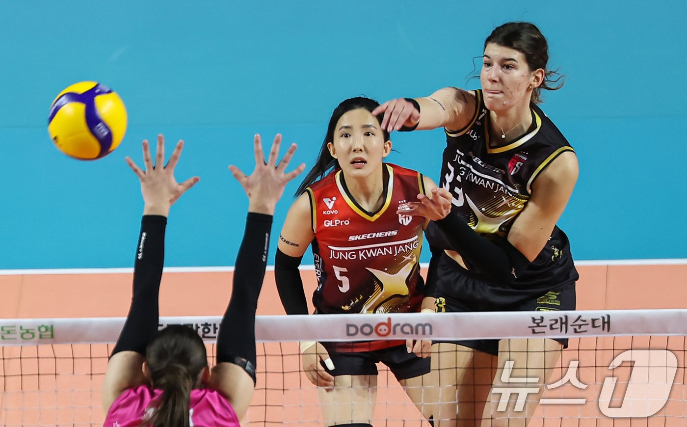 본문 이미지 - 17일 인천삼산체육관에서 열린 &#39;2024-2025 도드람 V리그&#39; 흥국생명과 정관장의 경기, 정관장 부키리치가 공격을 하고 있다. 2024.12.17/뉴스1 ⓒ News1 김도우 기자